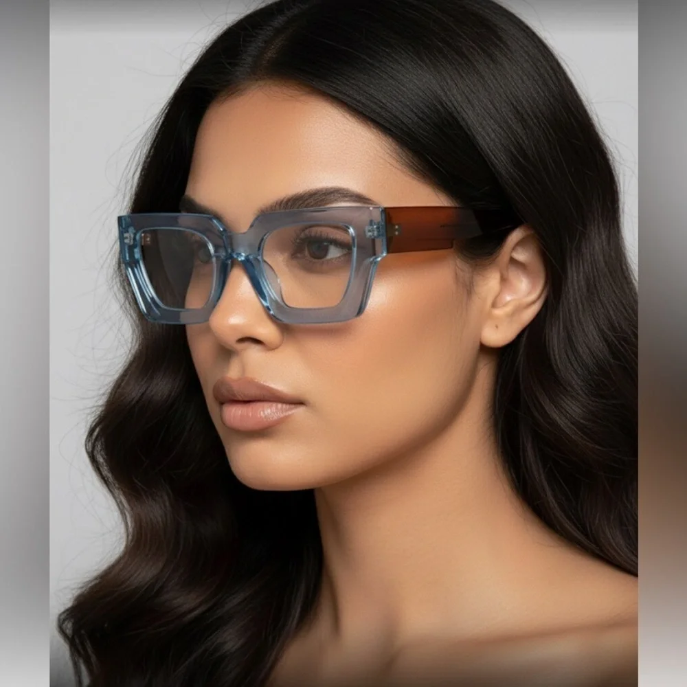 ✨NEW Stylish Blue and Brown Women's Personality clear lens glasses